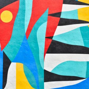 red blue and white abstract painting